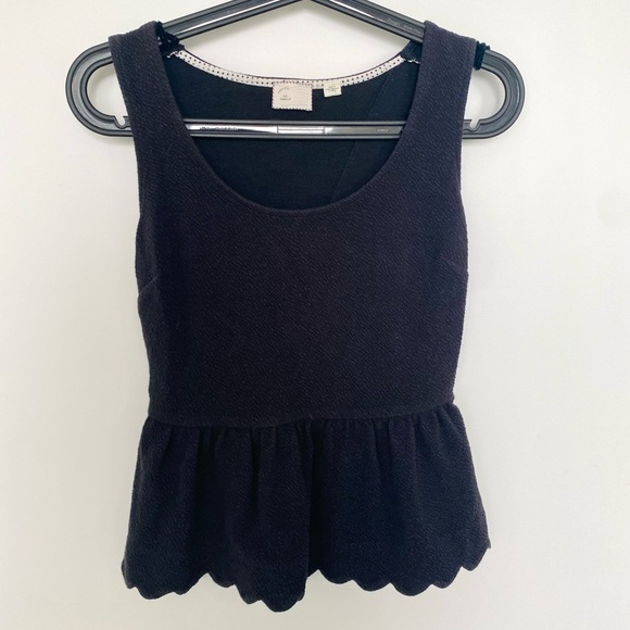 Anthropologie Black Scalloped Cut-out Peplum Tank - Picture 1 of 7